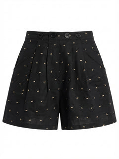 alice McCALL High-Waisted Pleated Shorts Black Rabbit Print AU 8 - Image 1