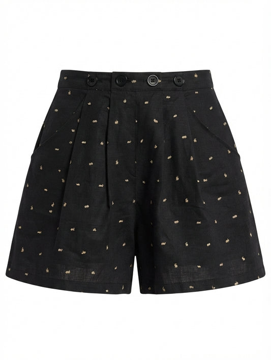 alice McCALL High-Waisted Pleated Shorts Black Rabbit Print AU 8 - Image 1