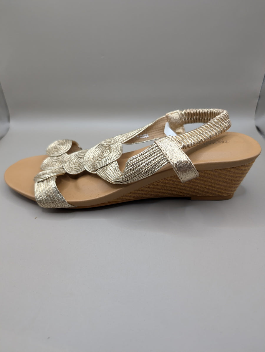 Gold Metallic Spiral Detail Slingback Sandals Women's AU 9.5 - Image 2