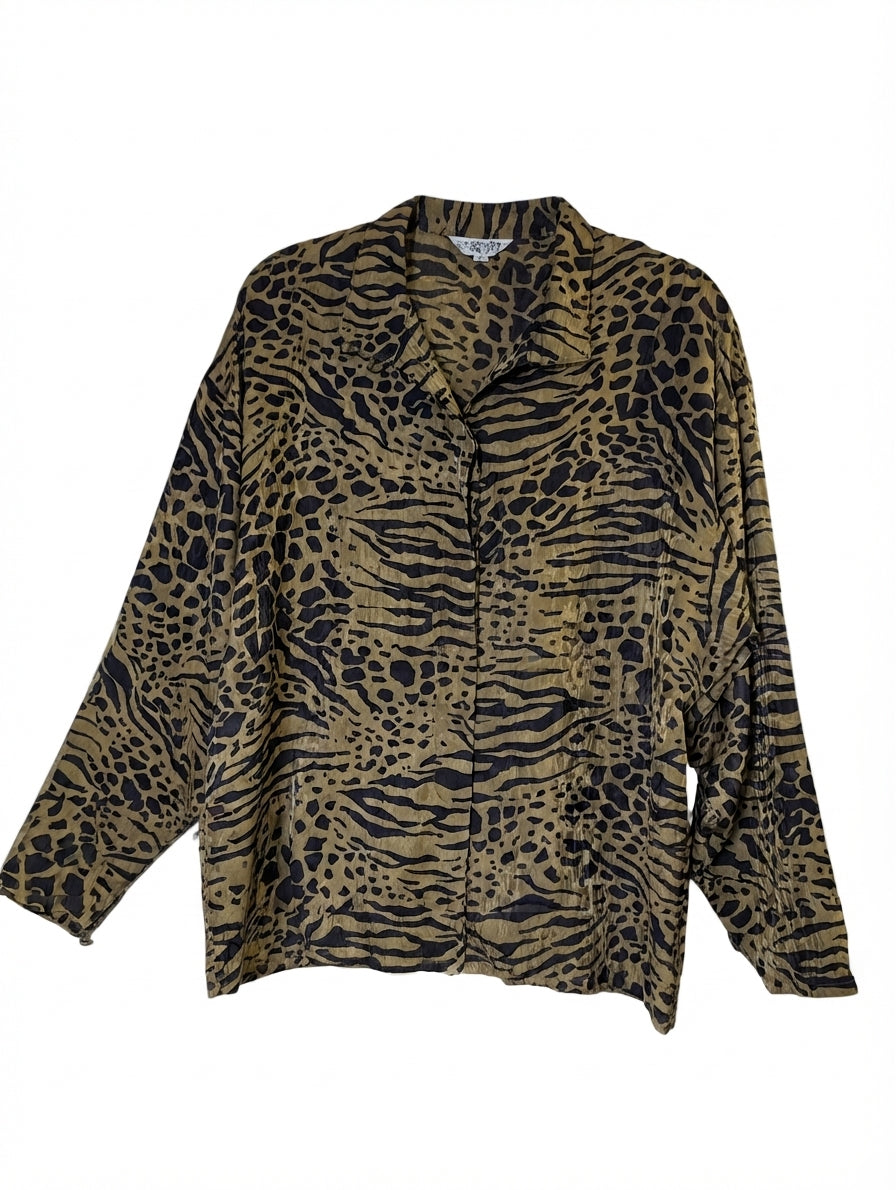 J M T Animal Print Button-Down Blouse Brown Size 34 - Image 1