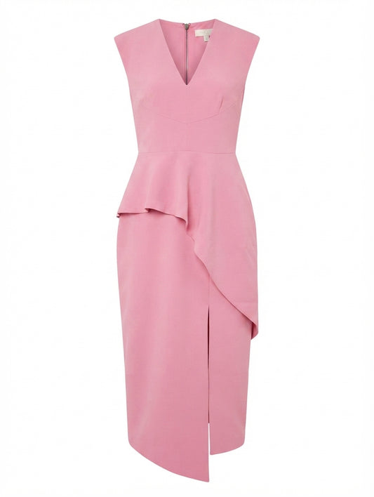 Ginger & Smart Peplum Midi Dress Pink Size 8 - Image 1