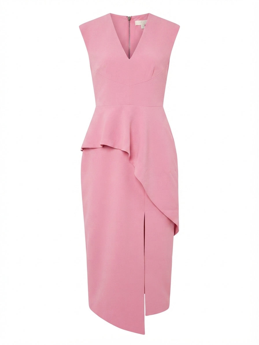Ginger & Smart Peplum Midi Dress Pink Size 8 - Image 1