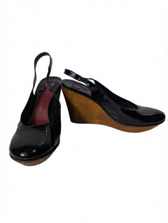Chloé Patent Leather Slingback Wedge Sandals Black - Image 1