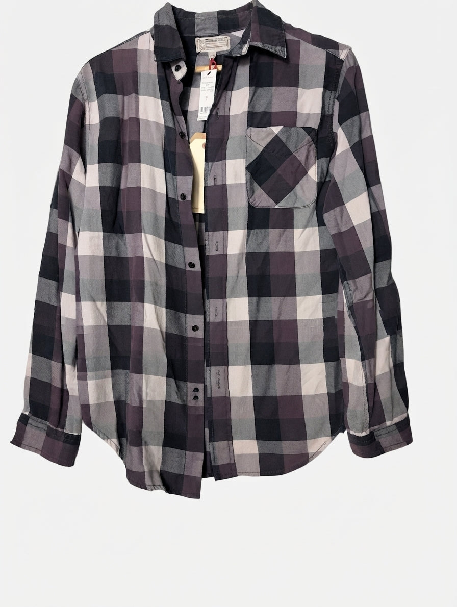 Current/Elliott The Prep School Shirt Graystone Plaid Size 2 - Image 1