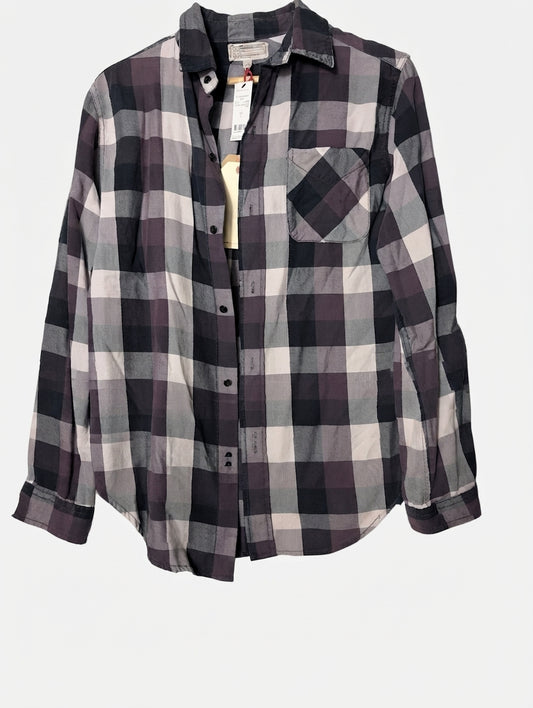 Current/Elliott The Prep School Shirt Graystone Plaid Size 2 - Image 1