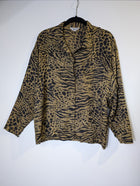 J M T Animal Print Button-Down Blouse Brown Size 34 - Image 3