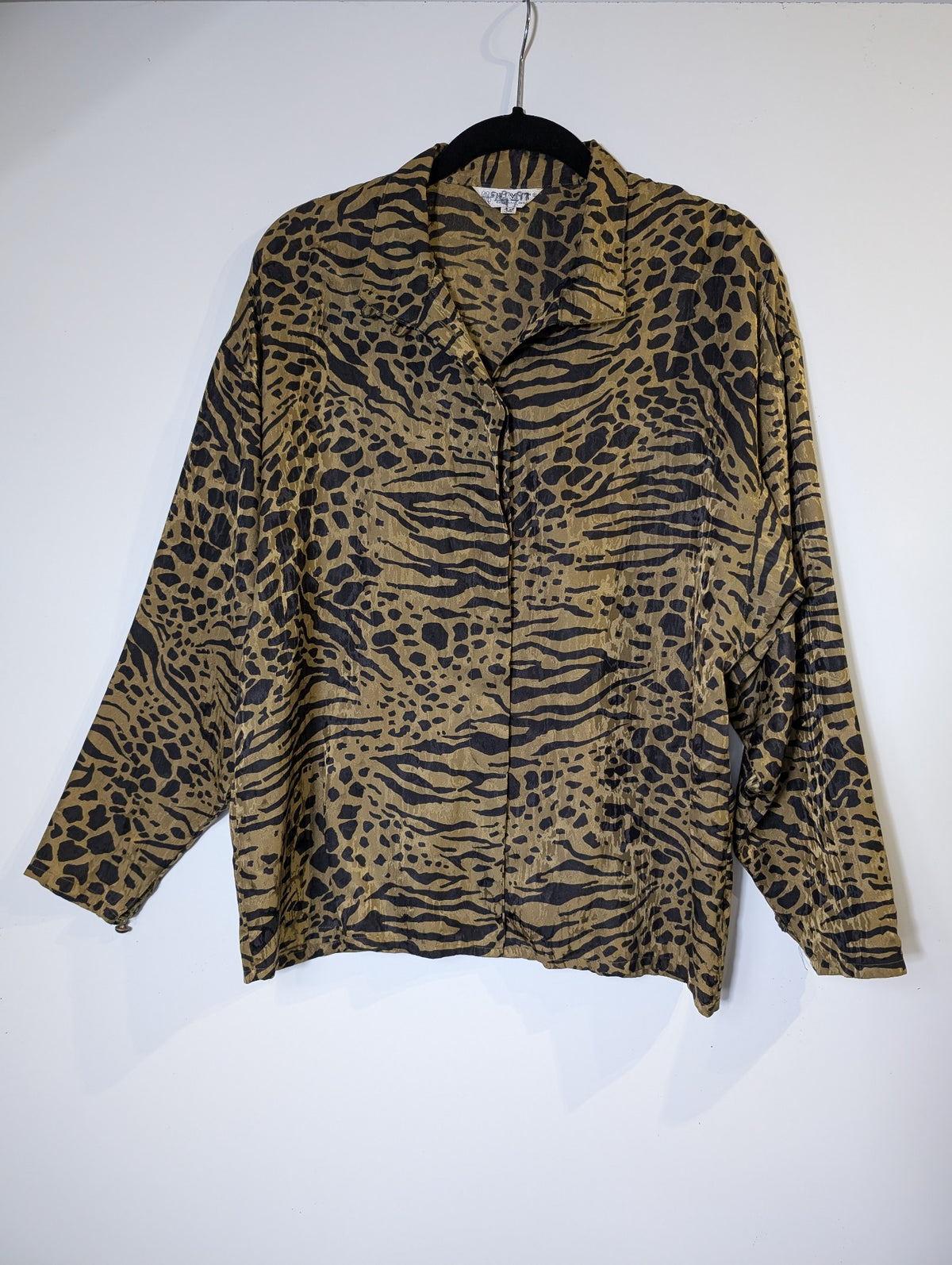 J M T Animal Print Button-Down Blouse Brown Size 34 - Image 3