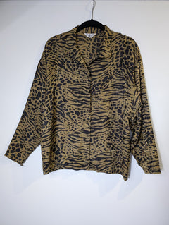 J M T Animal Print Button-Down Blouse Brown Size 34 - Image 3