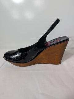 Chloé Patent Leather Slingback Wedge Sandals Black - Image 3