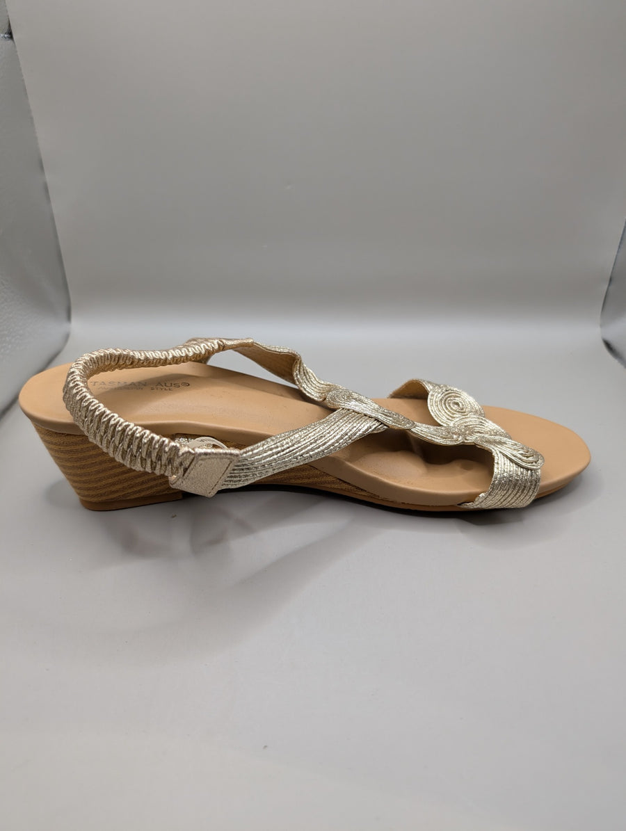 Gold Metallic Spiral Detail Slingback Sandals Women's AU 9.5 - Image 4