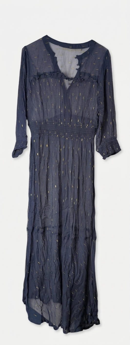 Marie Louise de Monterey Navy Viscose Lurex Long Sleeve Dress - Image 1