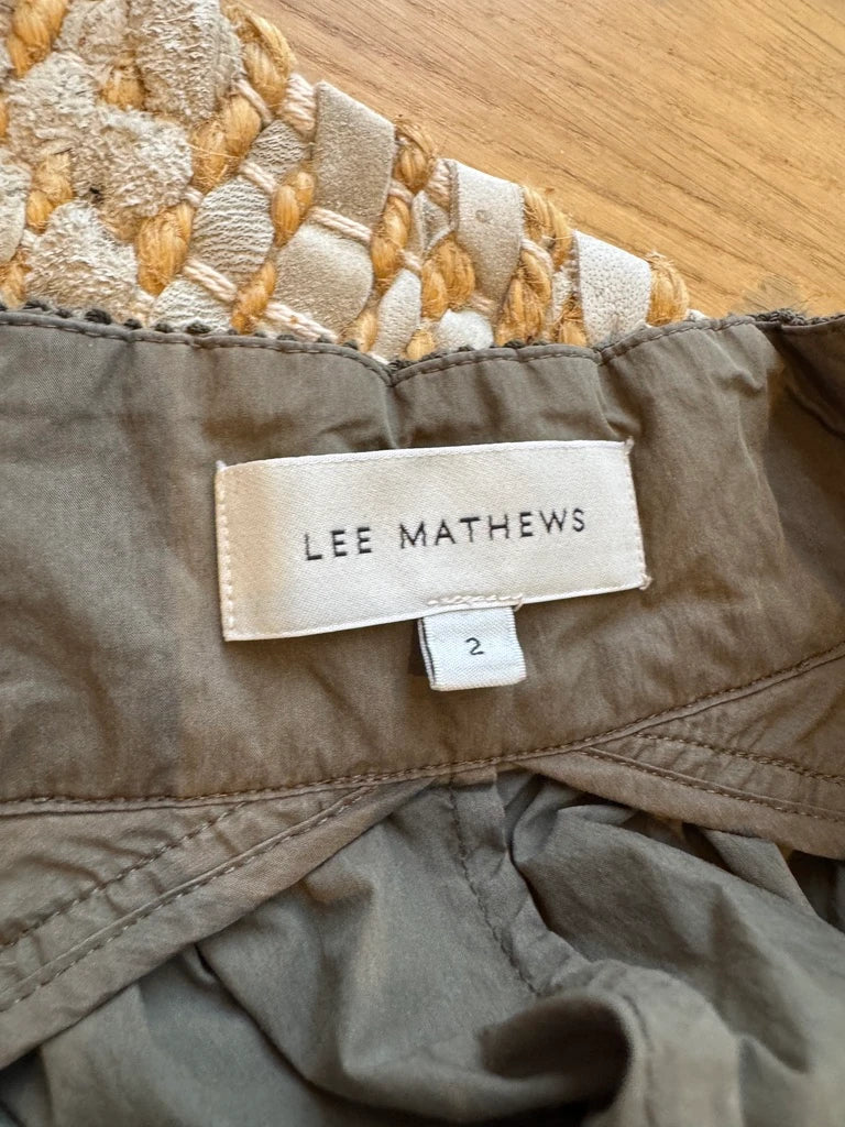 Lee Mathews Olive Green Smocked Waist Midi Dress - Image 4