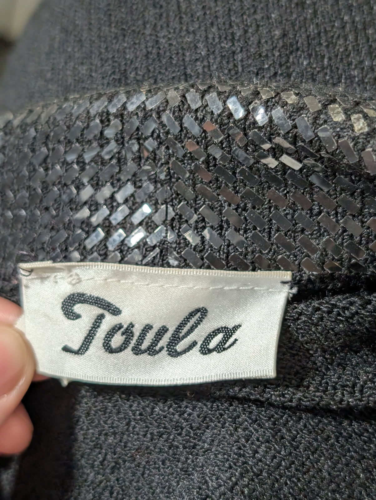Toula Vintage Black Knit Cardigan Jacket with Sequin and Rhinestone Trim Size 4 - Image 3