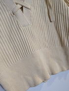 Oroton Ribbed Knit Lace-Up Polo Top Cream Women's Size S - Image 6