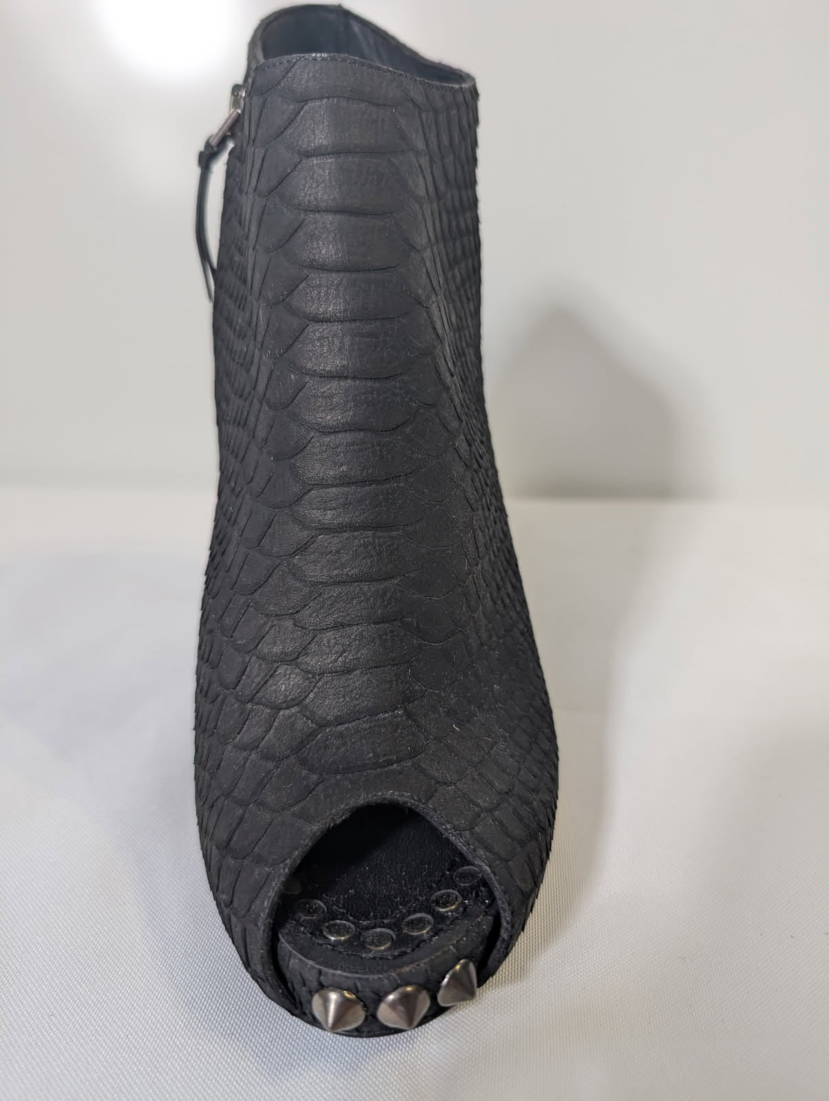 Givenchy Black Snakeskin Embossed Peep Toe Studded Ankle Boots - Image 6