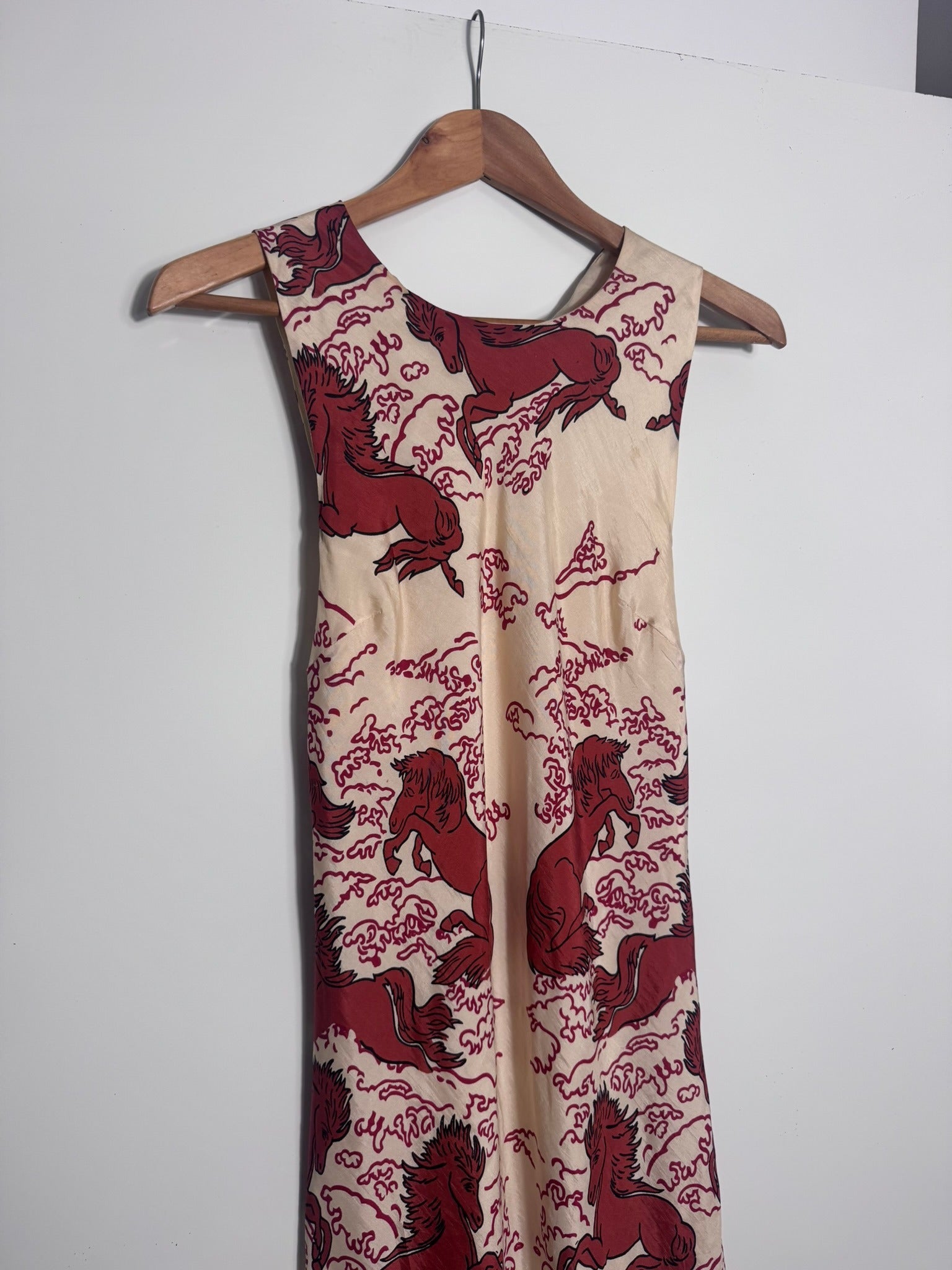 Alix Of Bohemia Silk Dress - Cream & Red Horse Print Size S - Image 1