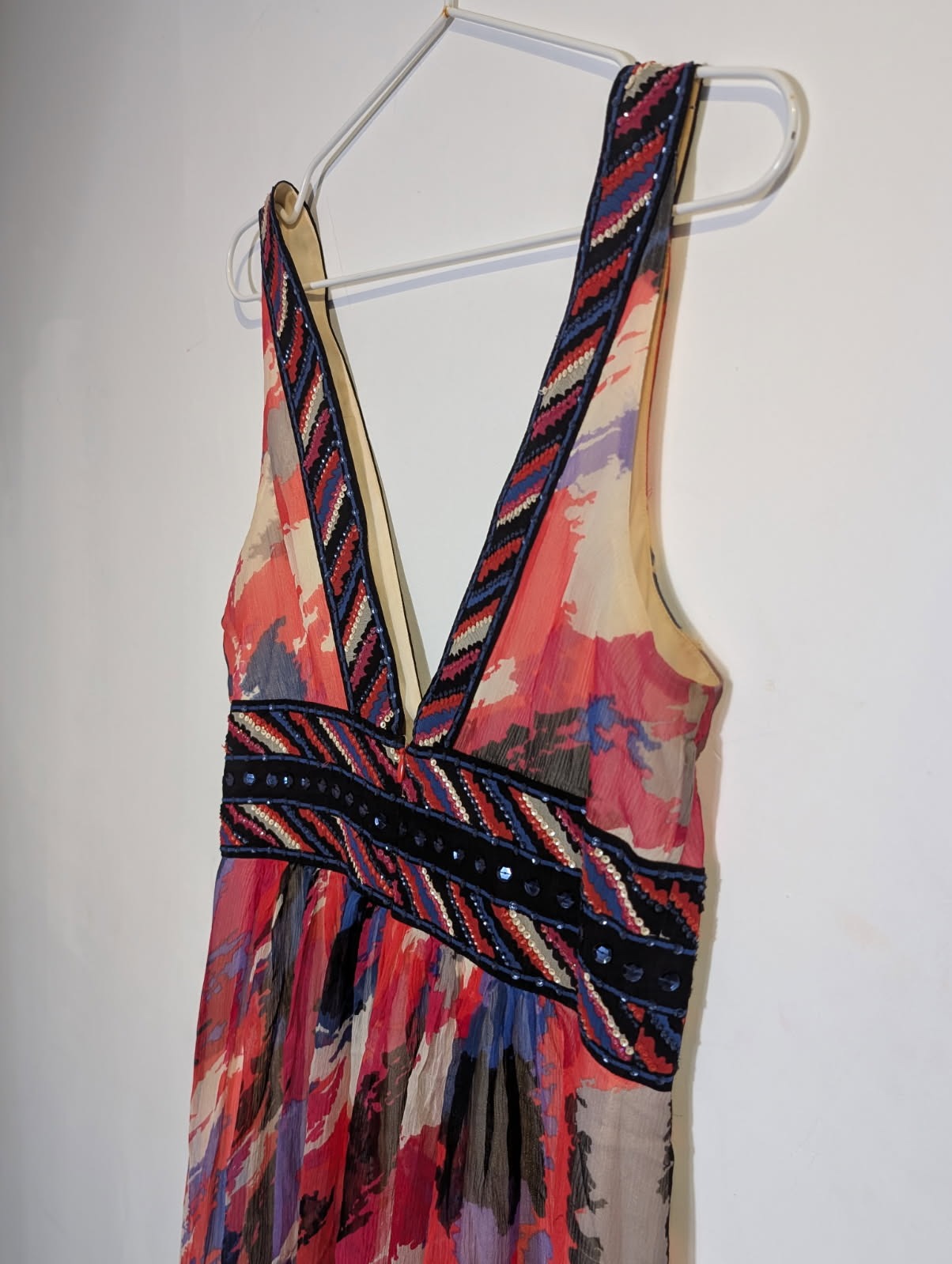 BCBGMAXAZRIA Silk Embellished Maxi Dress - Multi-Colour Size 8 - Image 6