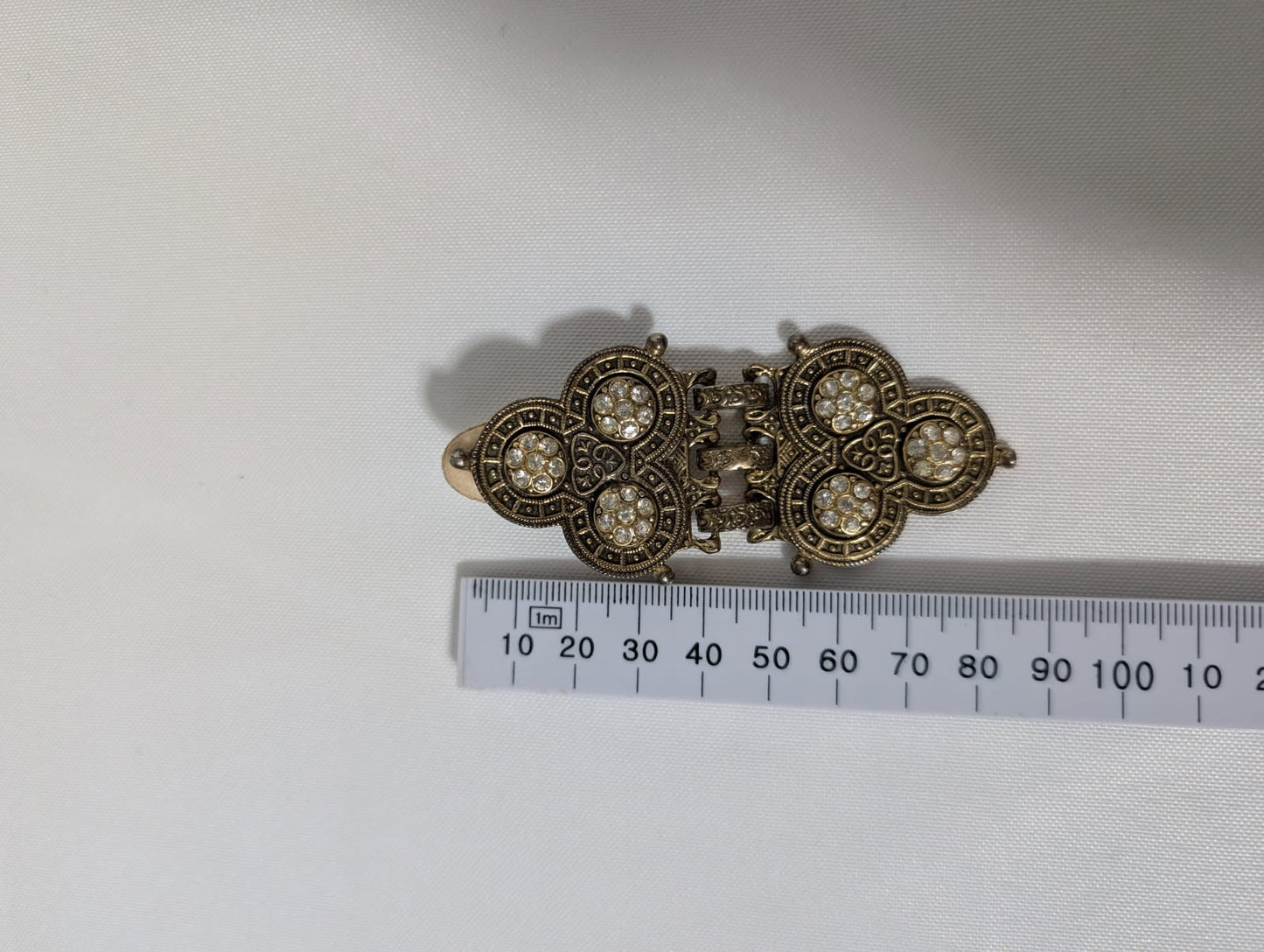 Vintage Byzantine Style Rhinestone Clip-On Earrings Gold Tone - Image 6