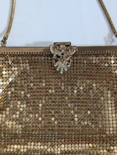 Oroton Metal Mesh Evening Bag Gold Tone Rhinestone Owl Clasp - Image 6