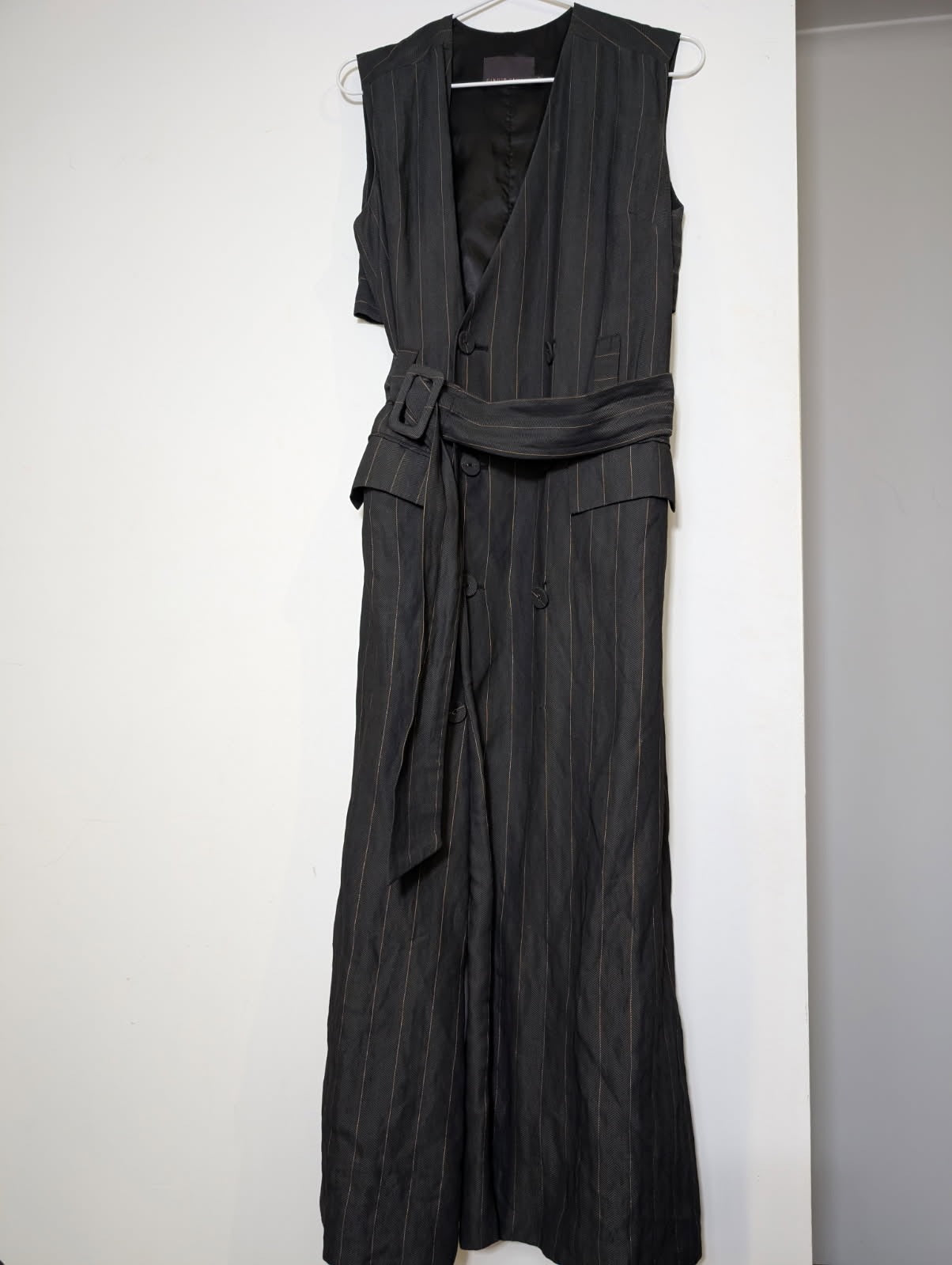 Ginger & Smart Longline Pinstripe Double-Breasted Sleeveless Vest Coat - Image 6