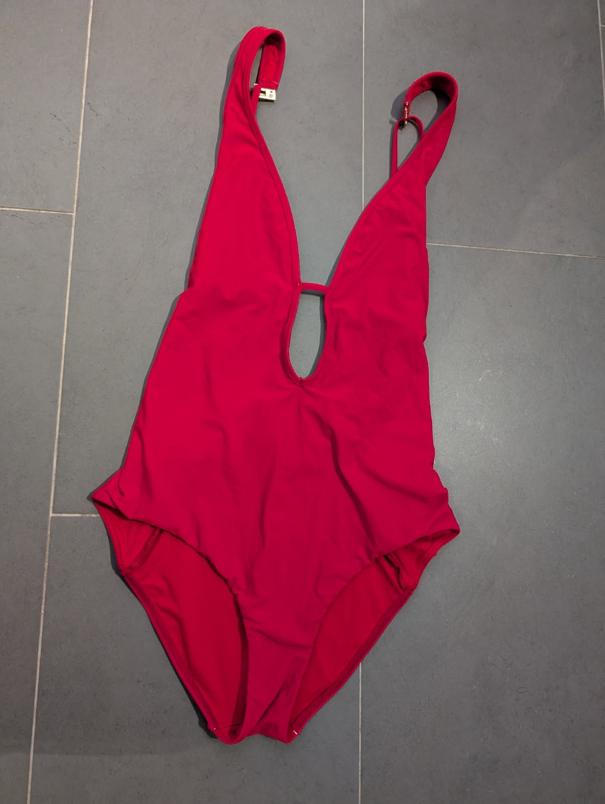 Jets Australia Red One-Piece Swimsuit - Deep V-Neck Cutout Detail - Image 6