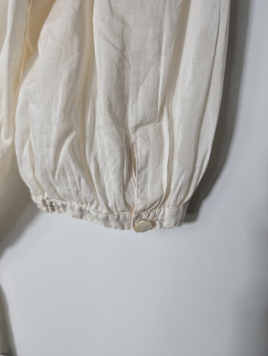 Callore Vintage Floral Embroidered Peplum Blouse Cream - Image 6