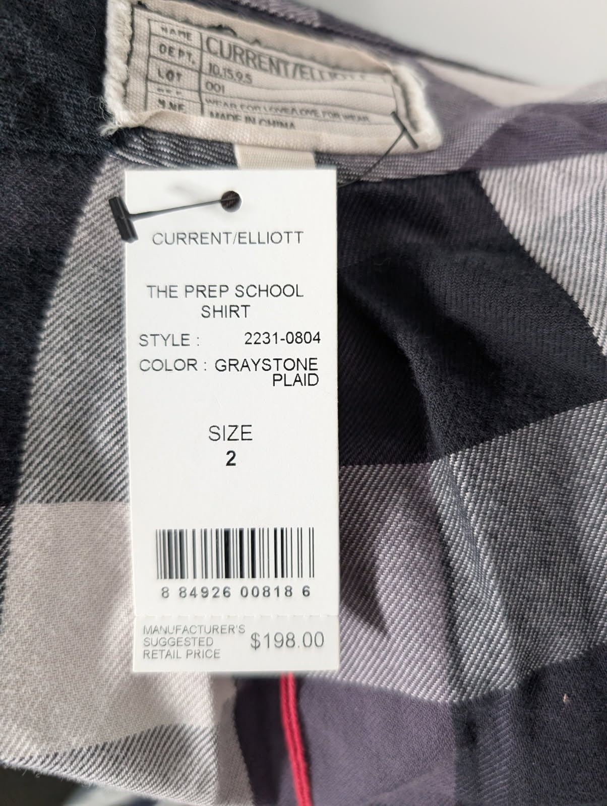 Current/Elliott The Prep School Shirt - Graystone Plaid Women's Size 2 - Image 6