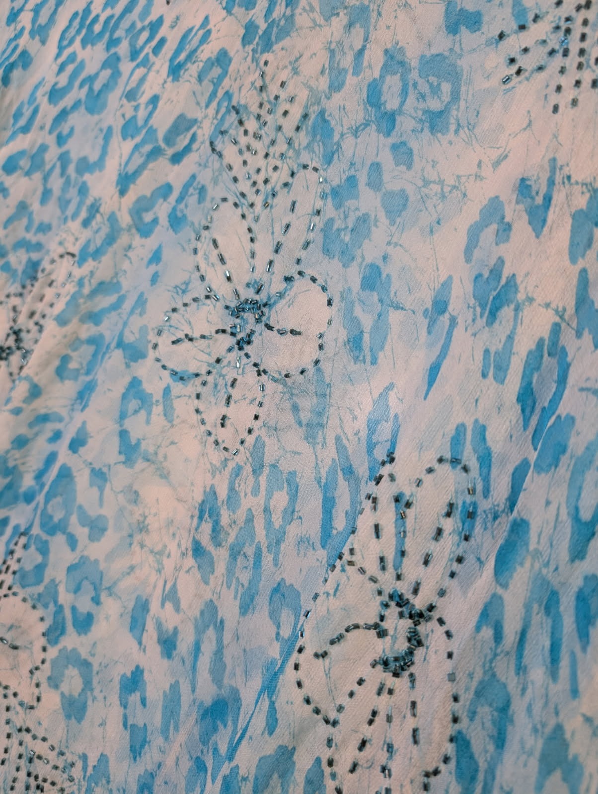 Camilla Silk Kaftan - Blue & White Animal Print Embellished Cover-Up - Image 6
