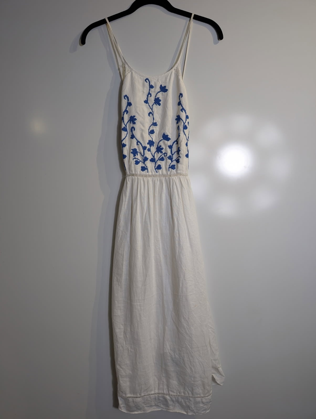 Zara Woman Embroidered Linen Blend Sundress White & Blue Floral Size S - Image 7