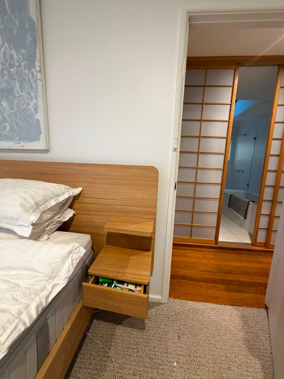 Mid-Century Modern Floating Platform Bed with Integrated Nightstands Wood - Image 6