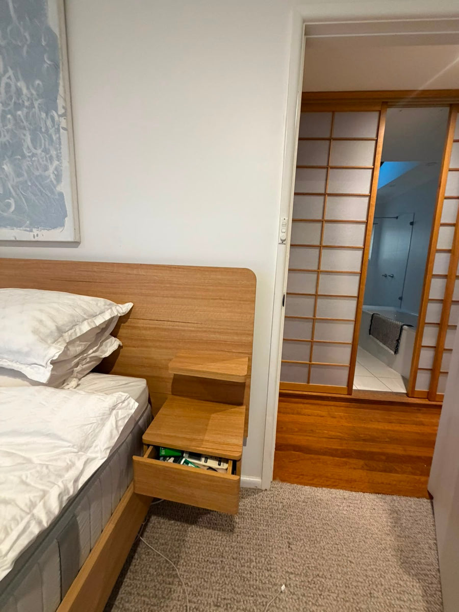 Mid-Century Modern Floating Platform Bed with Integrated Nightstands Wood - Image 6