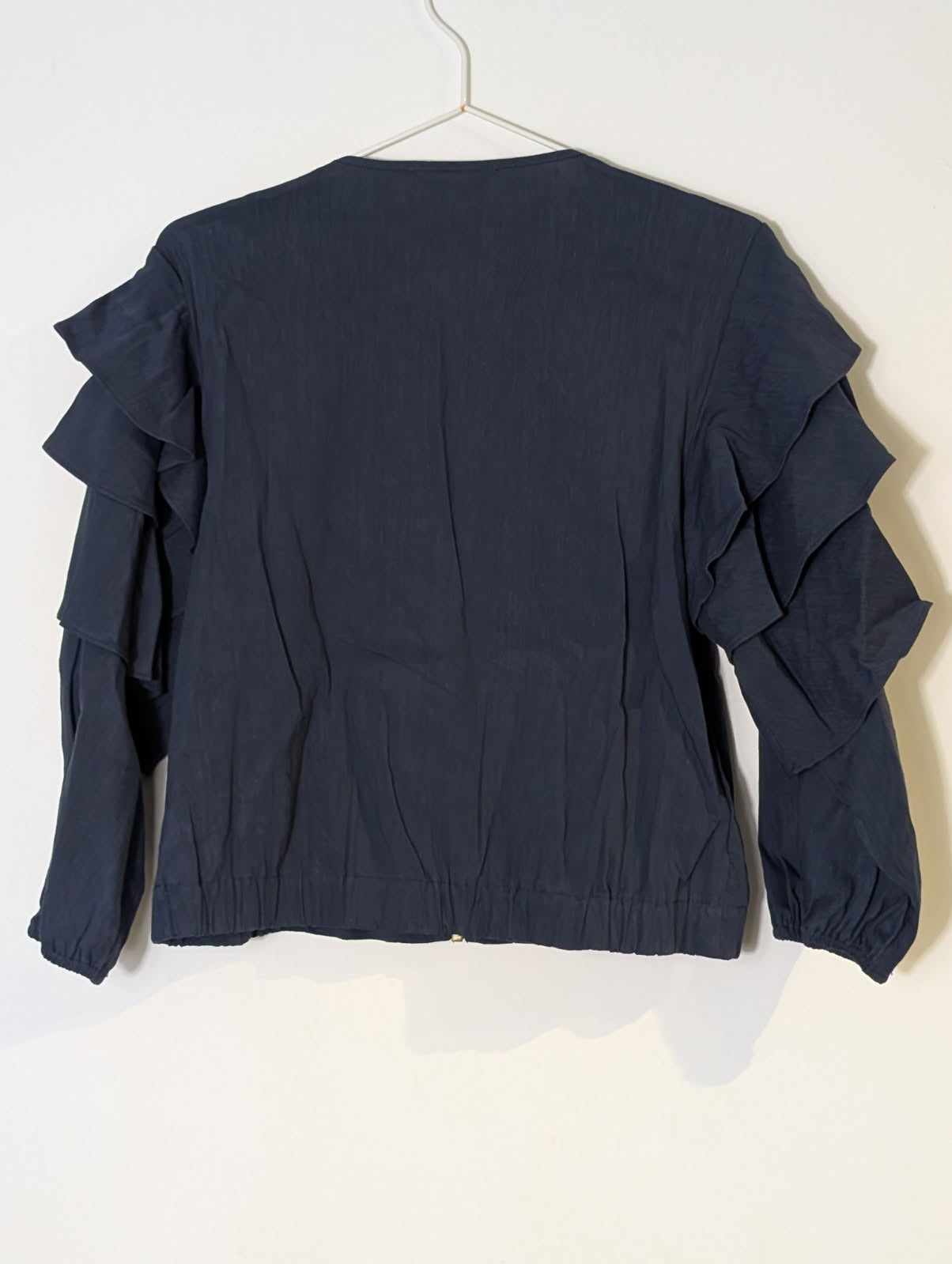 Veronika Maine Navy Blue Ruffle Zip-Up Jacket - Women's Size 8 - Image 3