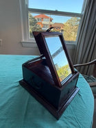 Vintage Asian Style Wooden Tabletop Vanity Mirror With Drawer - Image 1