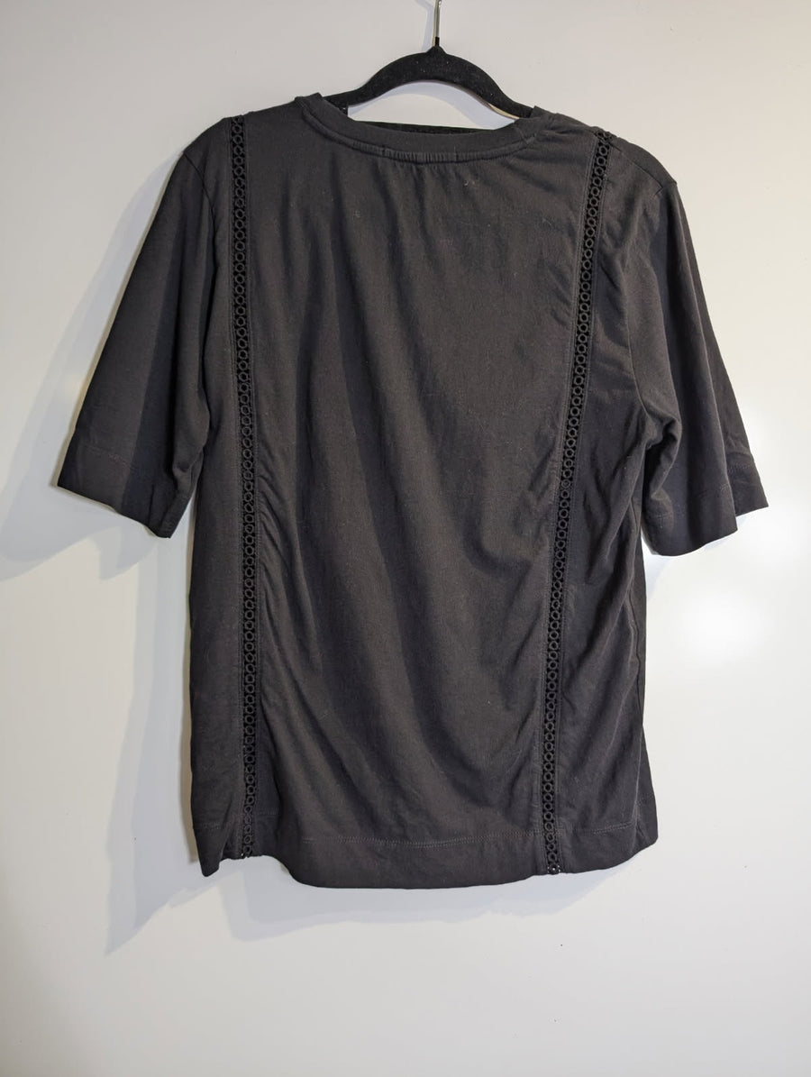 Scotch & Soda Maison Scotch Cotton T-Shirt with Eyelet Trim Black - Image 6