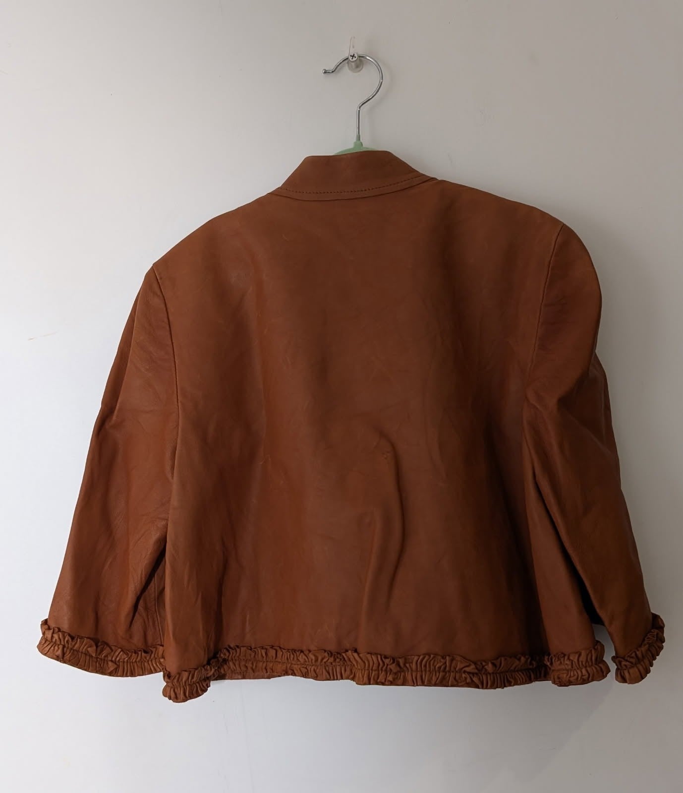Scanlan & Theodore Leather Cropped Jacket - Ruffle Detail Brown Size SM - Image 7