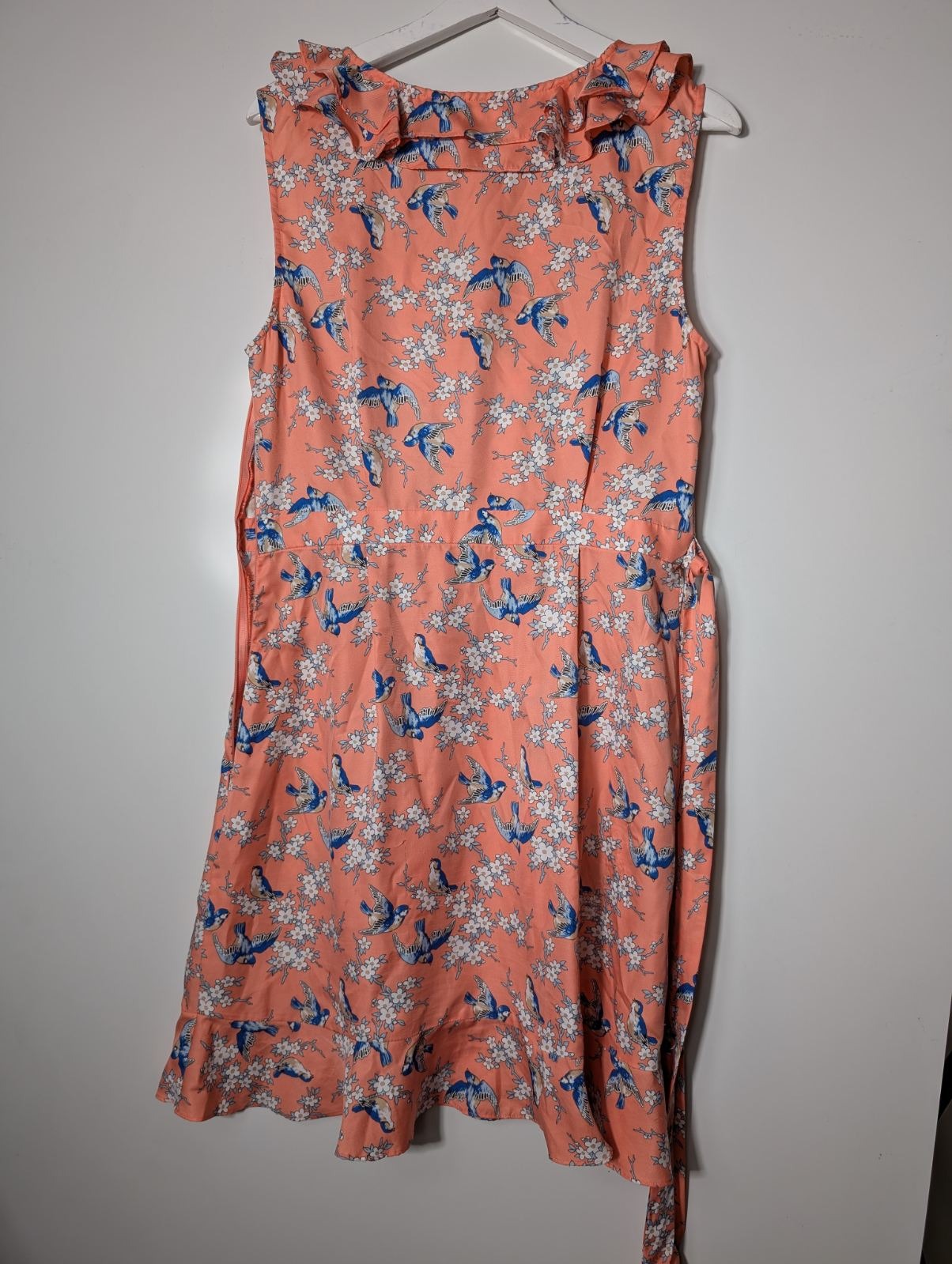 ModCloth Fleurette Wrap Dress Peach Bird Floral Size 14 - Image 6
