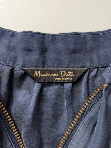 Massimo Dutti 100% Silk Zip-Front Blouse - Navy Blue - Image 6