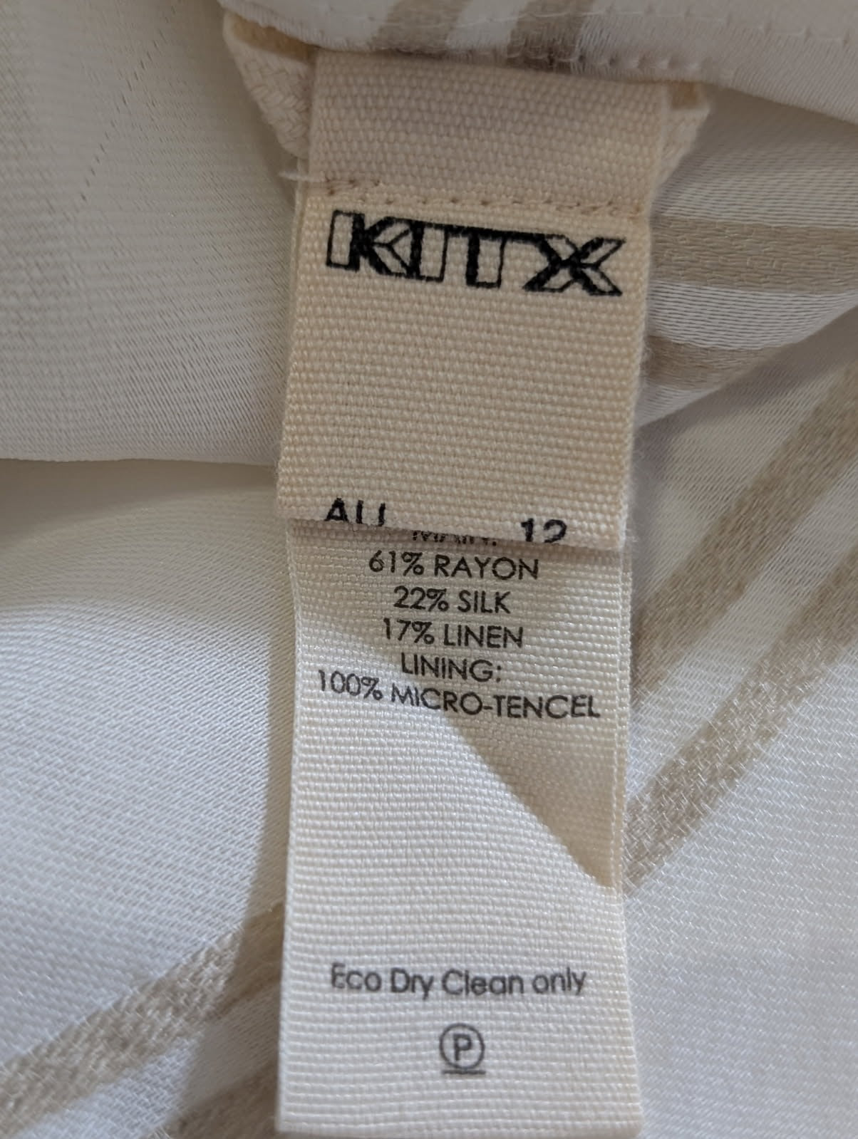 KITX Striped Midi Skirt - Cream & Beige Rayon Silk Blend Size 12 - Image 6