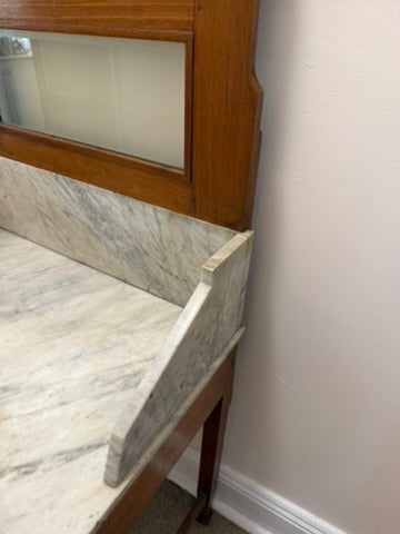 Antique Timber Washstand with Marble Top and Mirror - Image 6