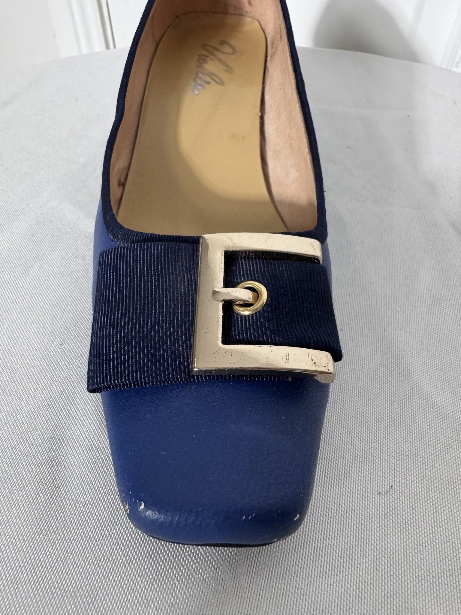 Aigner Blue Leather Block Heel Pumps - Logo Buckle Detail - Image 6