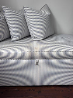 Custom Upholstered Storage Ottoman Bench - Blue & White Stripe - Image 7