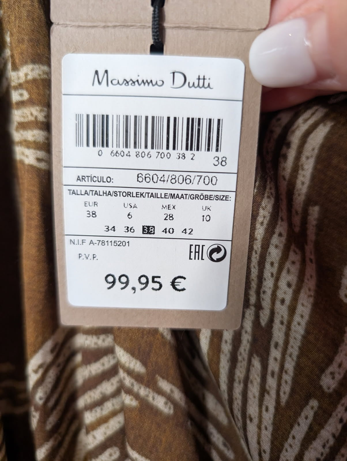 Massimo Dutti Halter Neck Maxi Dress Brown Leaf Print EU 38 - Image 6