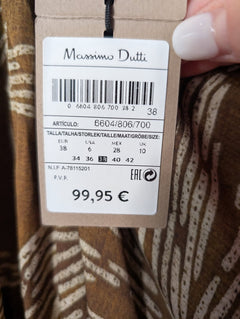 Massimo Dutti Halter Neck Maxi Dress Brown Leaf Print EU 38 - Image 6
