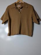 H&M Silk Blend Knit Polo Shirt Tan Women's XS - Image 6