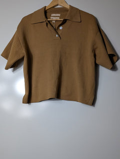 H&M Silk Blend Knit Polo Shirt Tan Women's XS - Image 6