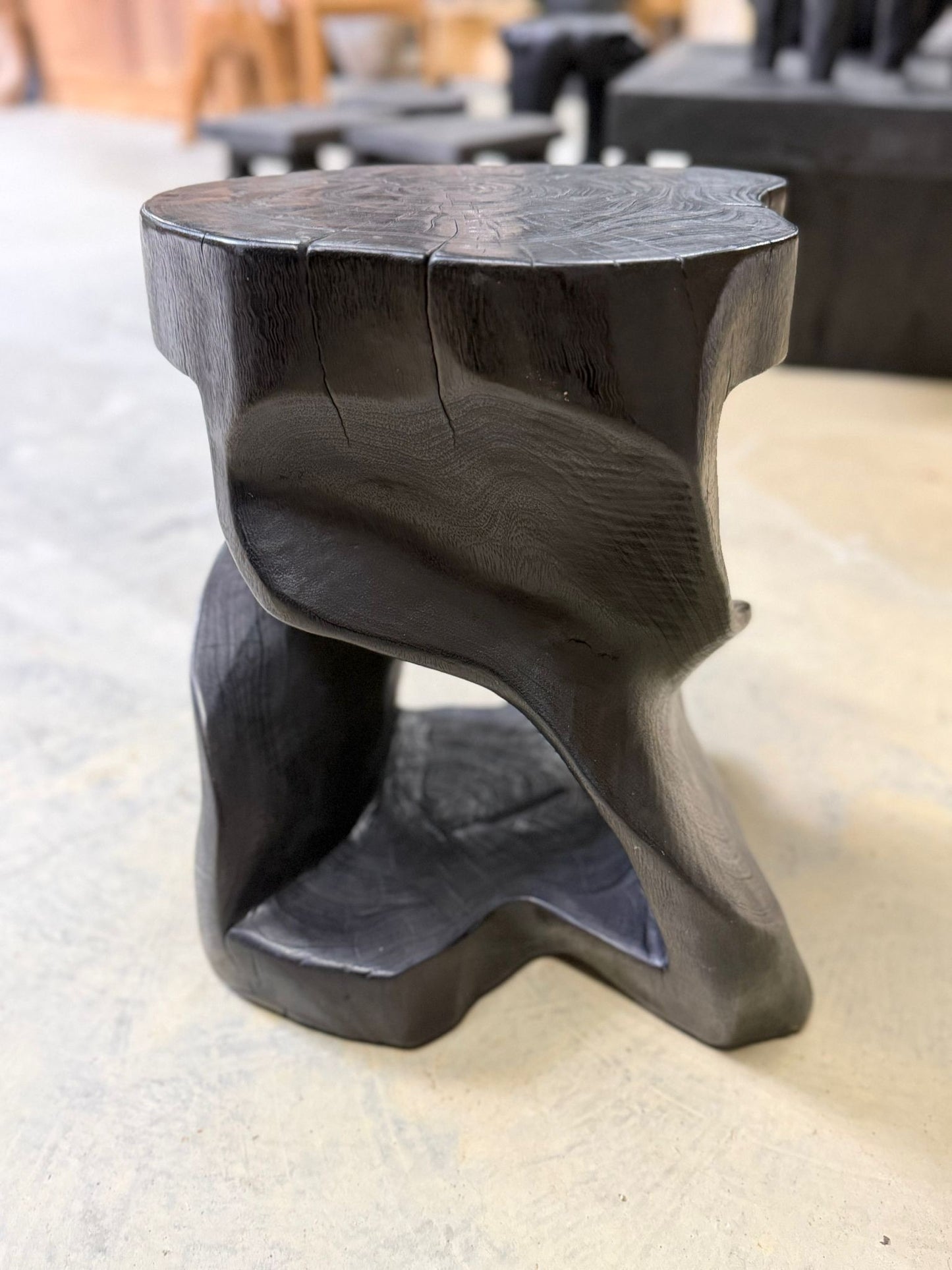 Handcrafted Sculptural Teak Wood Side Table Black Stained - Image 6