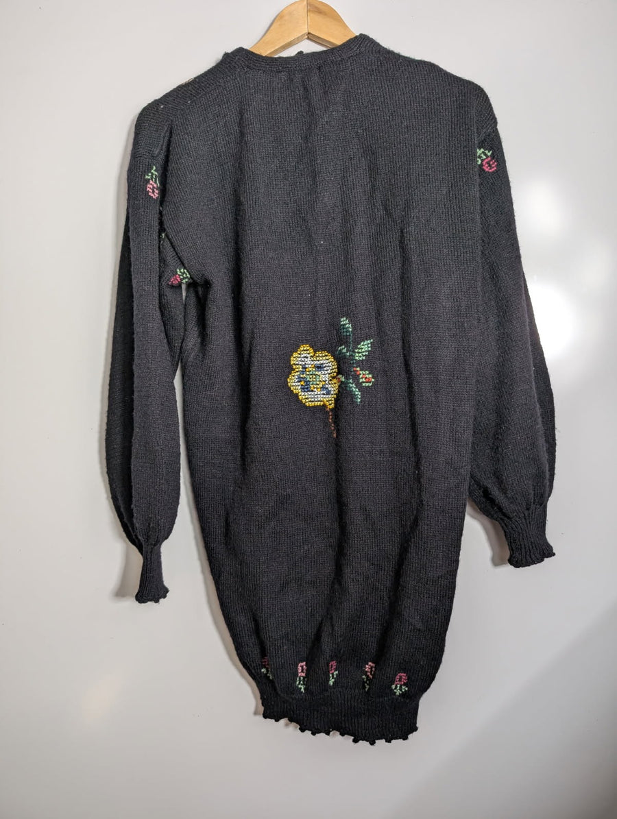 Golden Spiderweb by Elizabeth Floral Knit Cardigan Black - Image 6