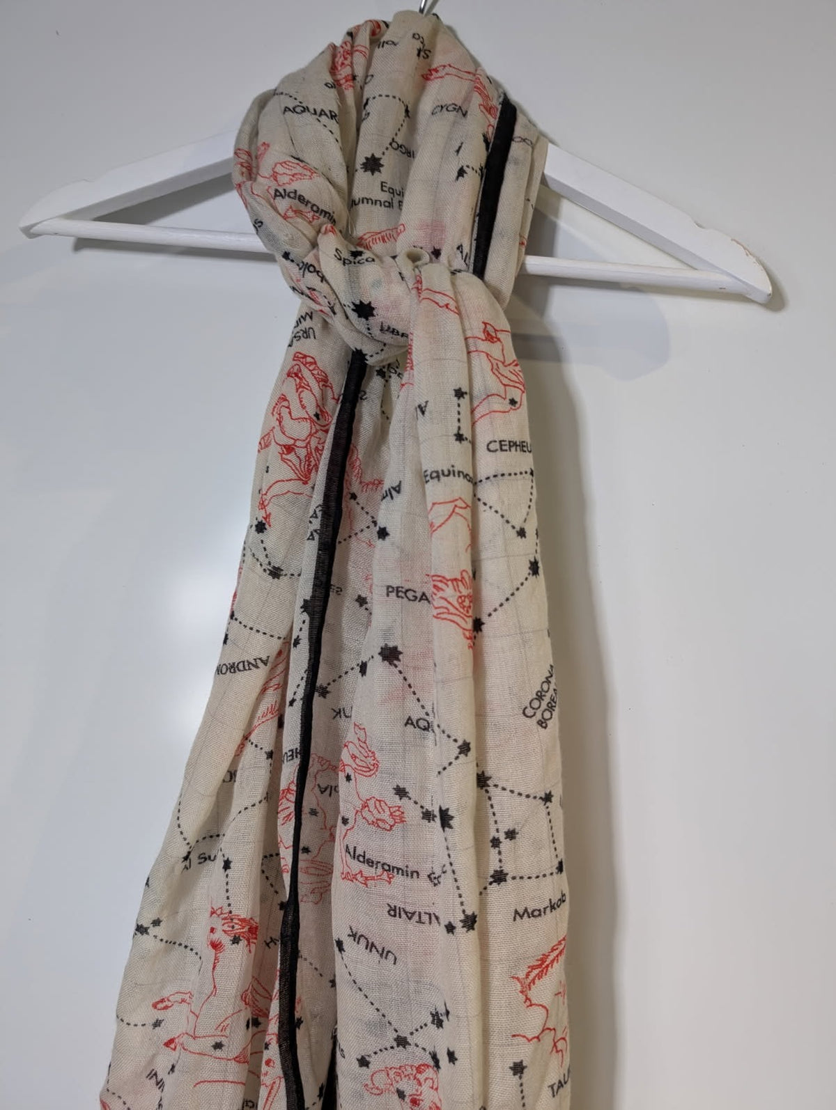 Vintage Celestial Constellation Map Print Scarf Cream & Red - Image 3