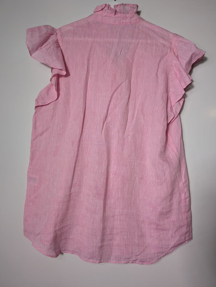 Alessandra Linen Ruffle Detail Blouse Pink Size S - Image 6