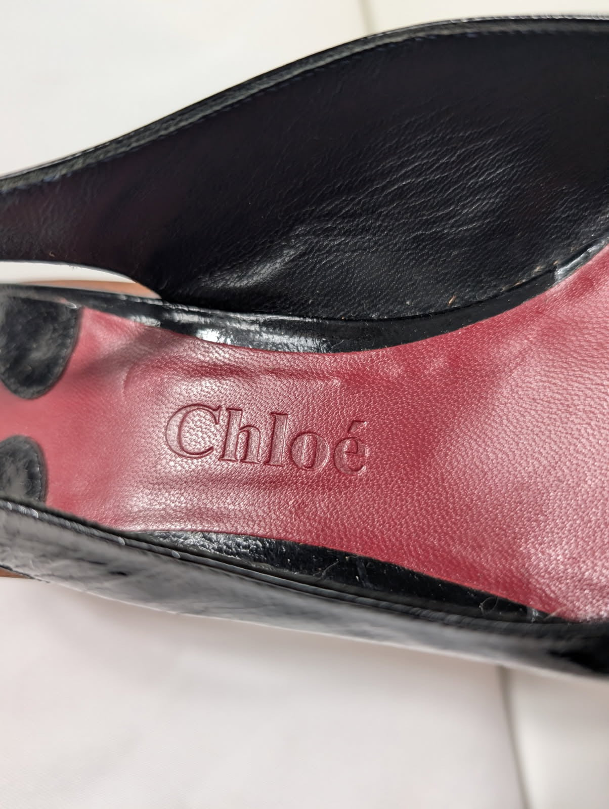 Chloé Black Patent Slingback Wedges EU38 - Image 7
